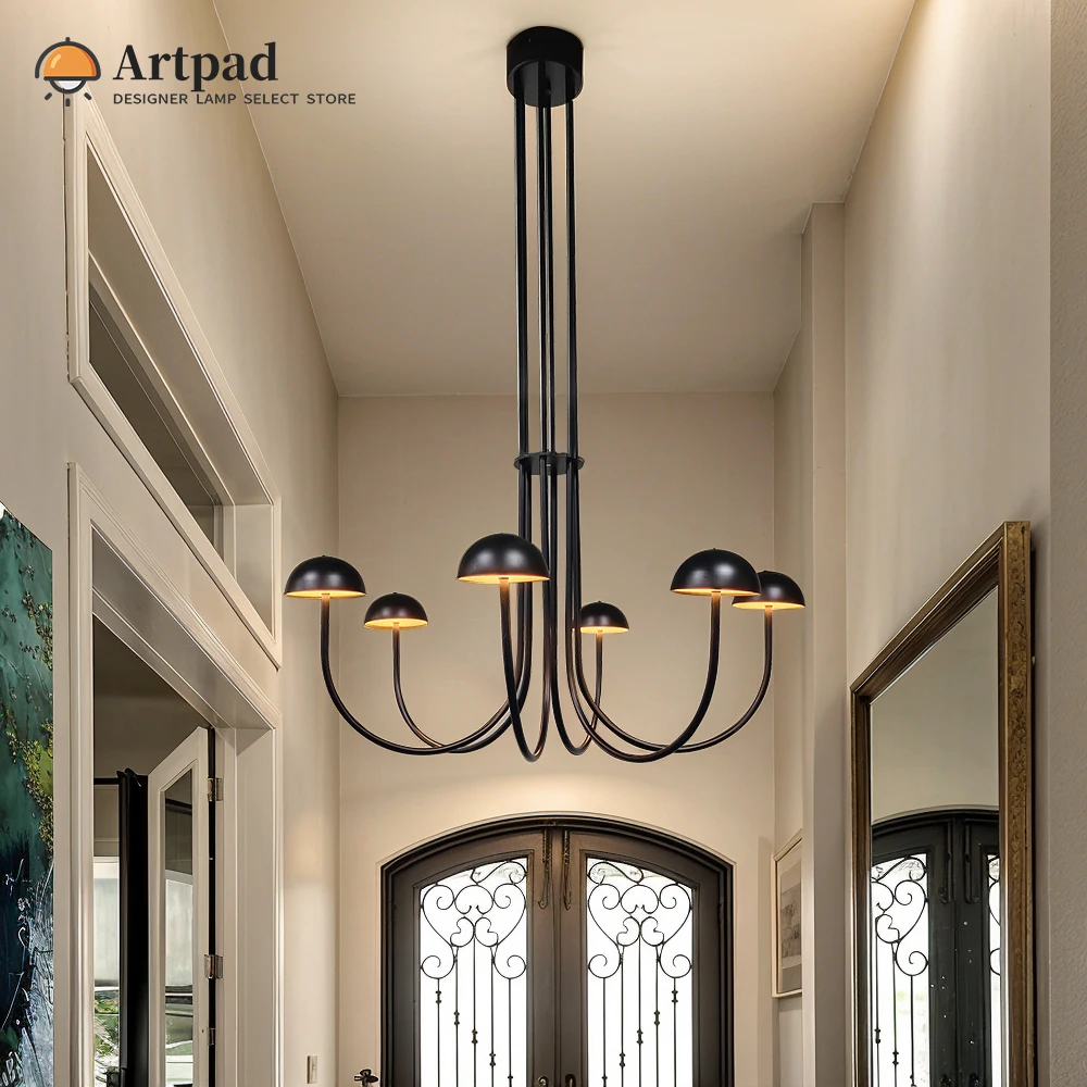 

Black Linear Ceiling Light 6-Light Flush Mount Long Iron Arms Fixed LED Modern Chandelier for Kitchen Island Dining Room Hallway