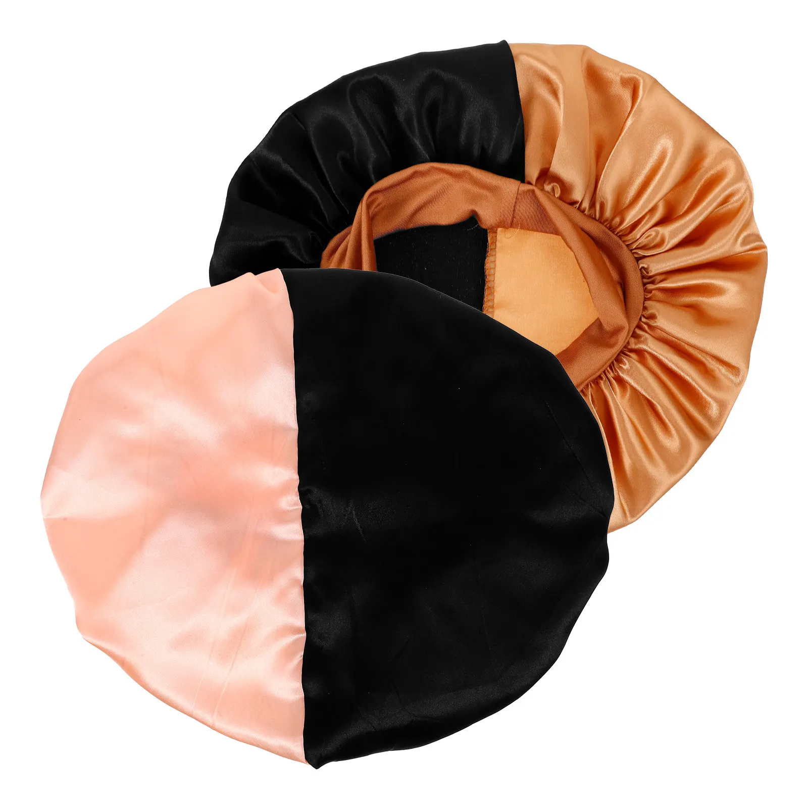 2Pcs Wide Brim Color Block Elastic Sleeping Cap Adjustable Elastic Sleeping Hat Decorative Bonnet for Women Sleep Curly Hair