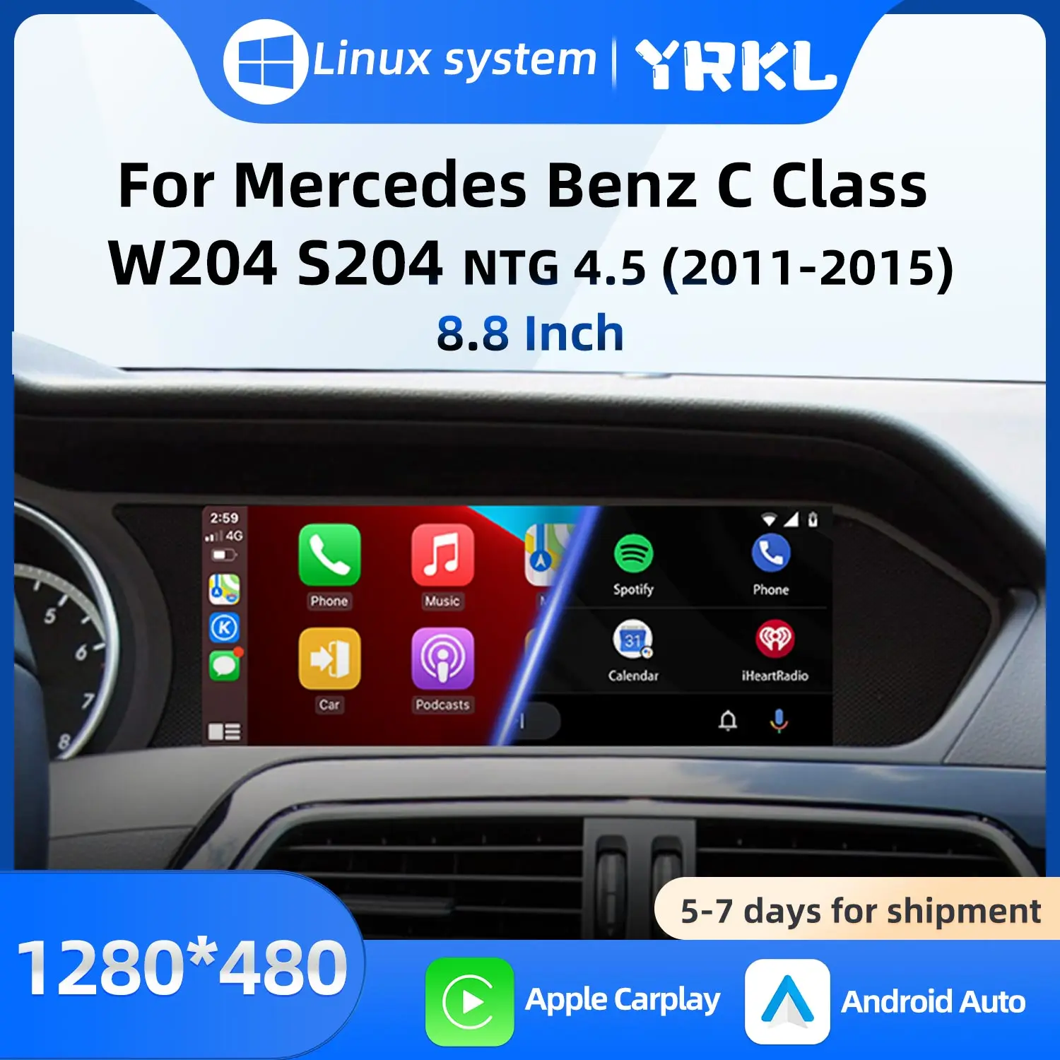 Wireless Carplay Android Auto For Mercedes Benz C Class W204 S204 NTG4.5 2011-2015 Multimedia Player Intelligent BT Touch Screen
