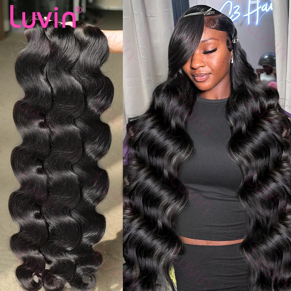 Luvin 30 32 40 Inch Body Wave Bundles Brazilian Hair Wavy Weave Natural Color Raw Human Hair Bundles Extensions For Women Deals