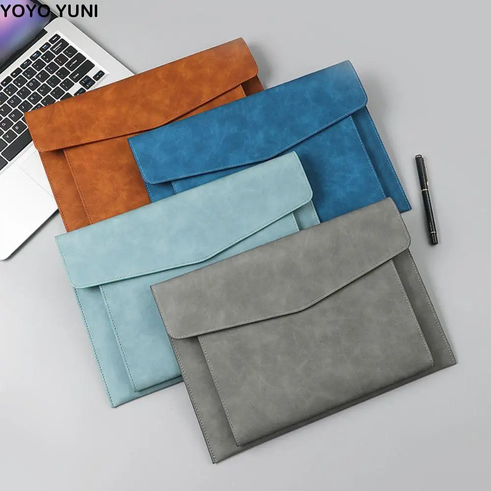 

Large Capacity A4 Leather Document Bag Magnetic Button Simple Business Briefcase Thickened with Rope Double Layer File Folder