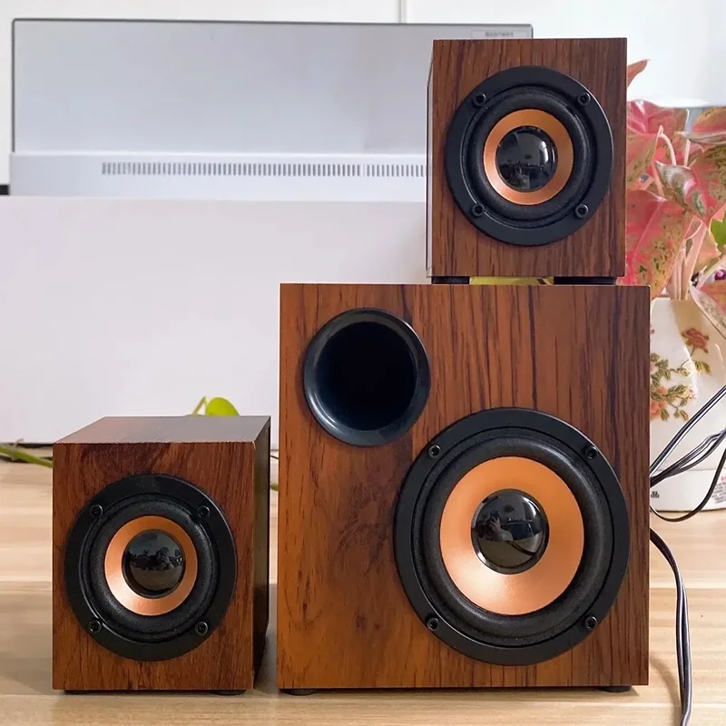 Wooden High-quality Multimedia Heavy Bass Living Room Home Desktop Computer Audio Active Subwoofer Big Volume Bluetooth Speakers