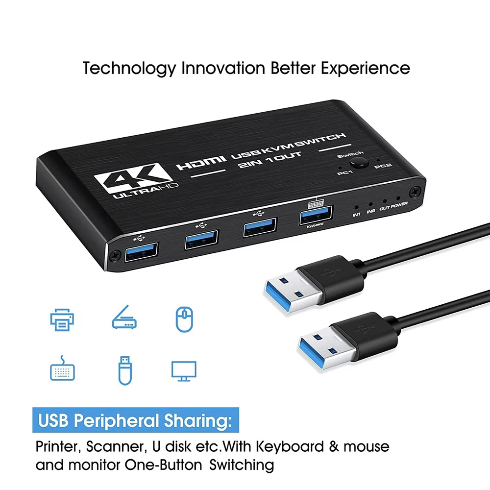 USB 3.0 HDMI przełącznik KVM 4K 60Hz dla 2 komputerów podwójny Port HDMI USB 3.0 przełącznik KVM HDMI mysz USB monitor selektor klawiatury