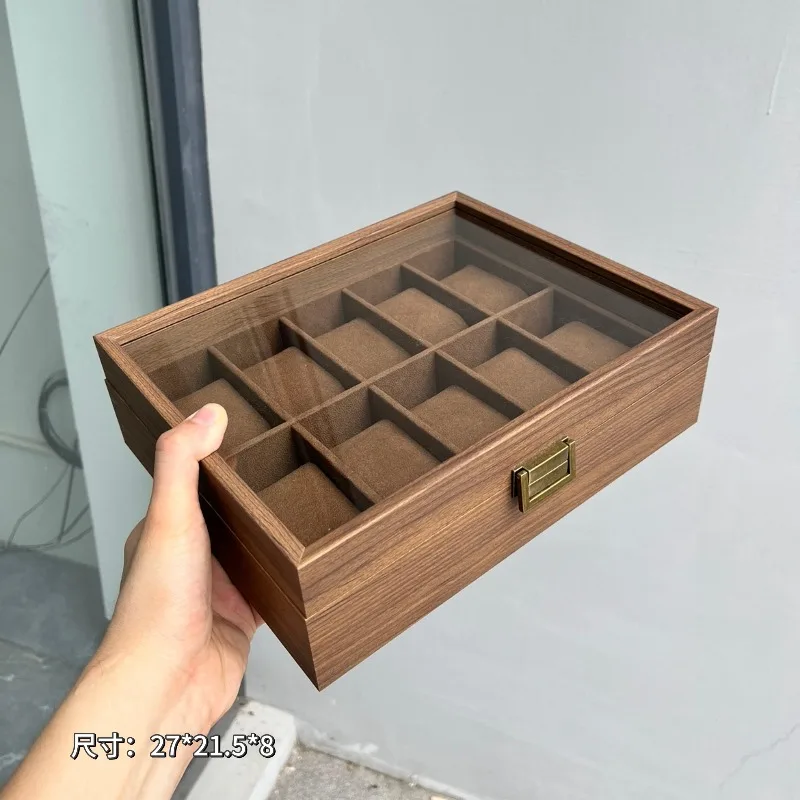 Walnut retro watch storage box household watch collection box high-end exquisite dust watch display box