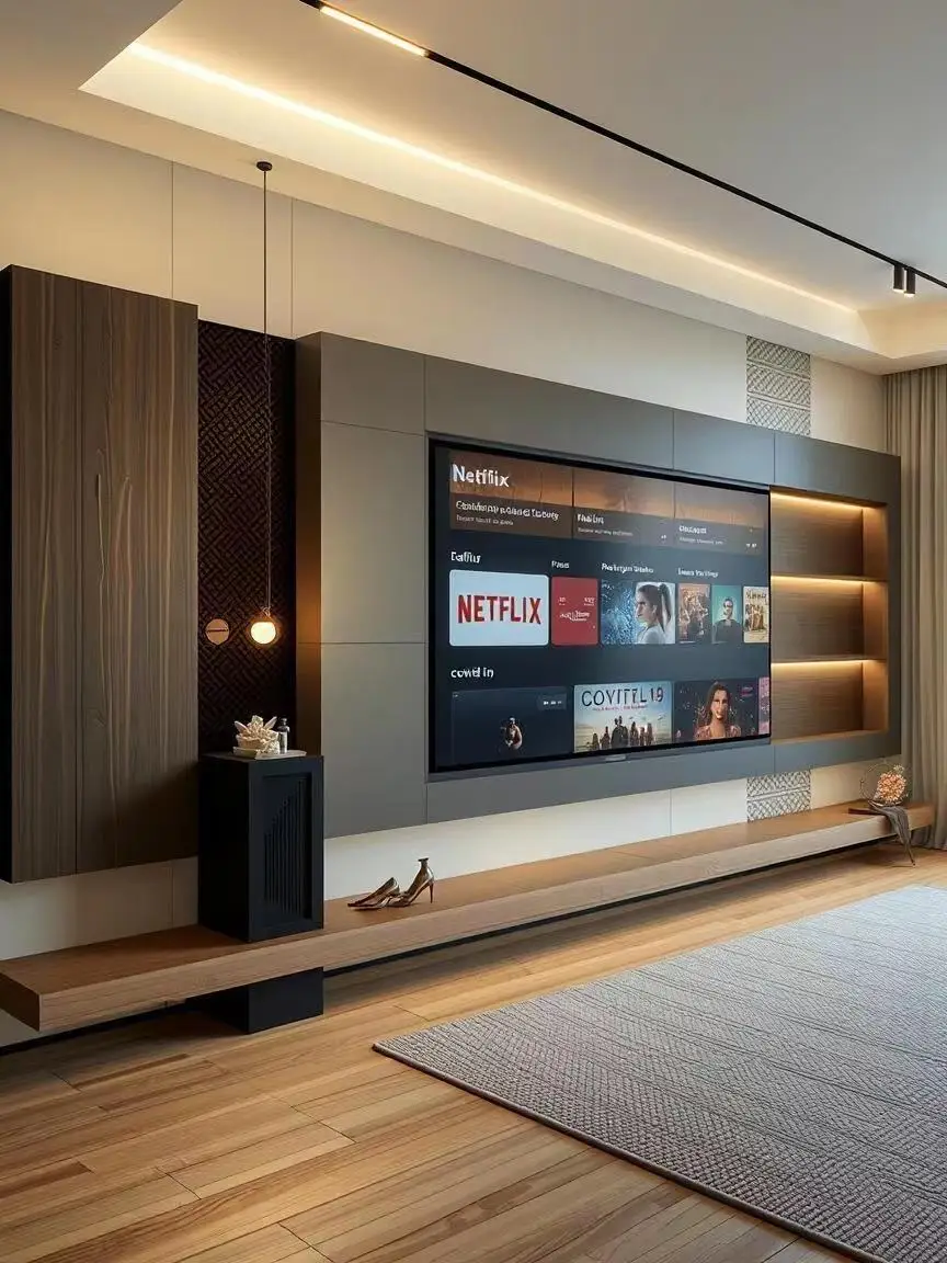 Customized solid wood whole house panel door cabinet background wall integrated living room TV cabinet modern adjustable