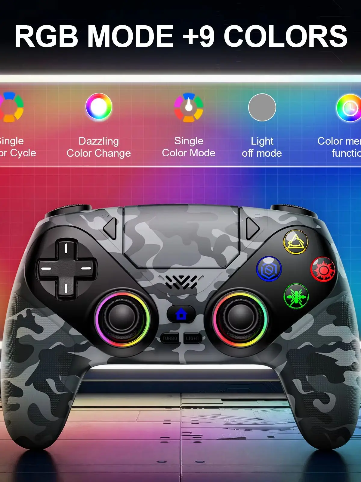 Bezprzewodowy kontroler RGB do Playstation 5 PS5/PC, gamepady z 6-osiowym żyroskopem, funkcją Dual Shock Turbo i programowaniem Macro, gniazdo 3,5 mm, joystick do gier. (2 Pack RGB Black) — Zdjęcie 2 z 2