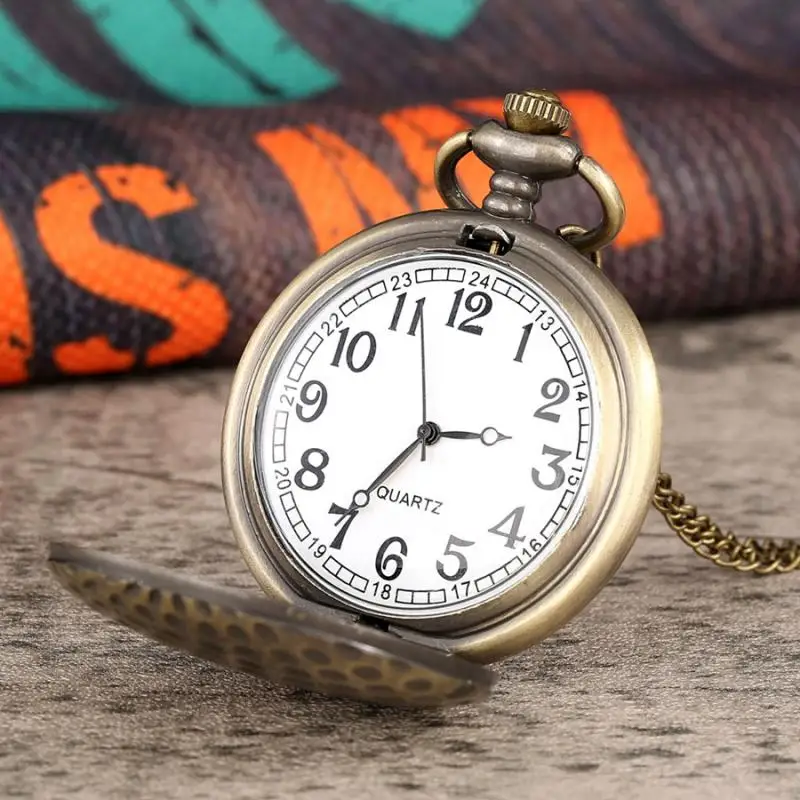 Vintage Bronze 3D Golf Porous Design Quartz Pocket Watch Steampunk Necklace Pendant Gifts 30cm Chain Clock for Men Women 2022