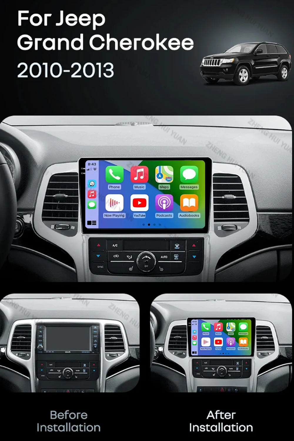 For Jeep Grand Cherokee WK2 2010 - 2013 Android 16 CarPlay Auto 2K QLED Car Radio Multimedia Video Player GPS Stereo Head Unit