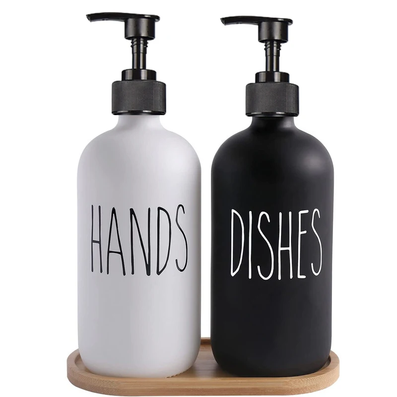 500ml Hand Soap and Dish Soap Dispenser with Pump Soap Bottles for Farmhouse Kitchen Counter Bathroom Decor Organization