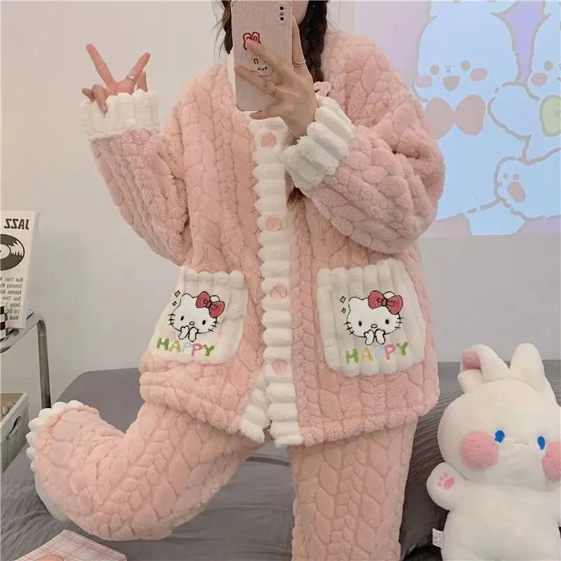 Plus size Chubby Girl .00 Kg-50.00 kg Pajamas Women Autumn and Winter New Flannel Warm Fleece-lined Warm Home Wear Set