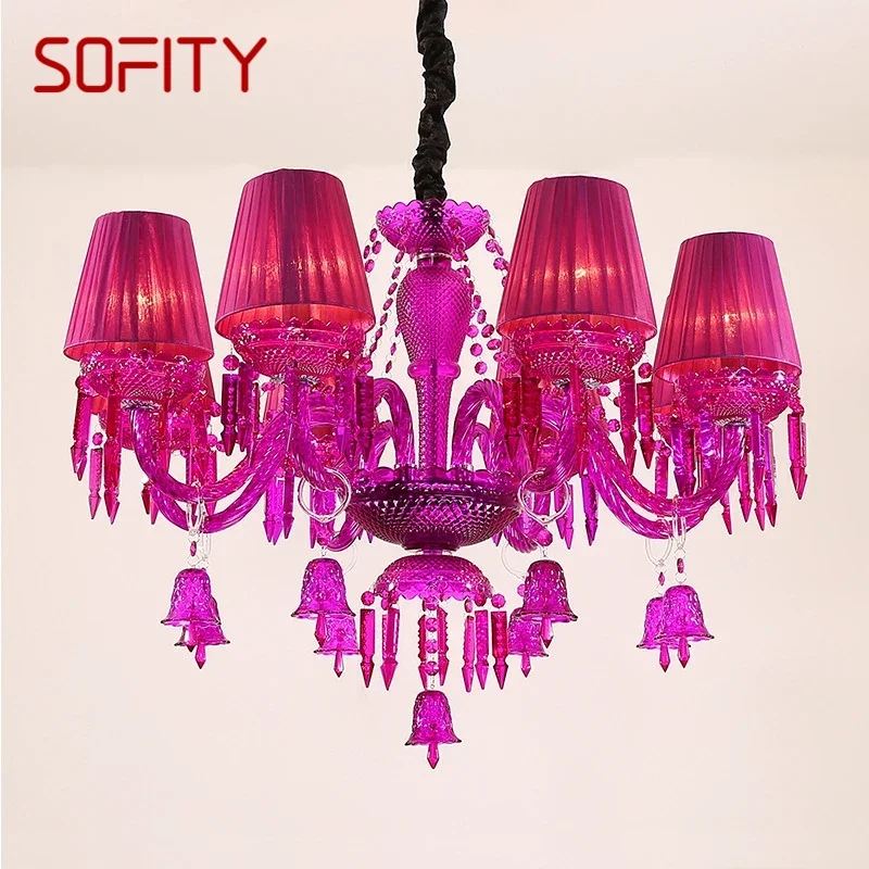 

SOFITY European Style Crystal Pendent Lamp Purple Candle Lamp Luxurious Living Room Restaurant Bedroom Clothing Store Chandelier