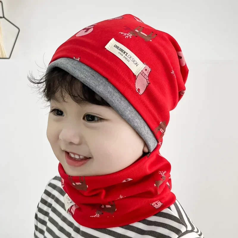 شتاء جديد القطن الاطفال كتلة اللون قبعة وشاح 2PCS مجموعة يندبروف متماسكة السترة قبعة للبنين بنات طفل
