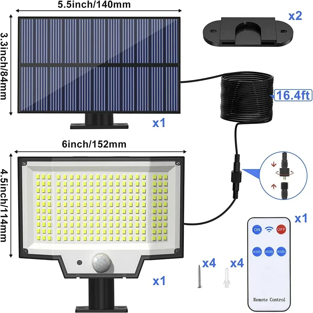 Solar Motion Light 106Led Outdoor Separate Panel Lantern Solar Powered Flood Security Light Remote IP65 Waterproof Wall Light