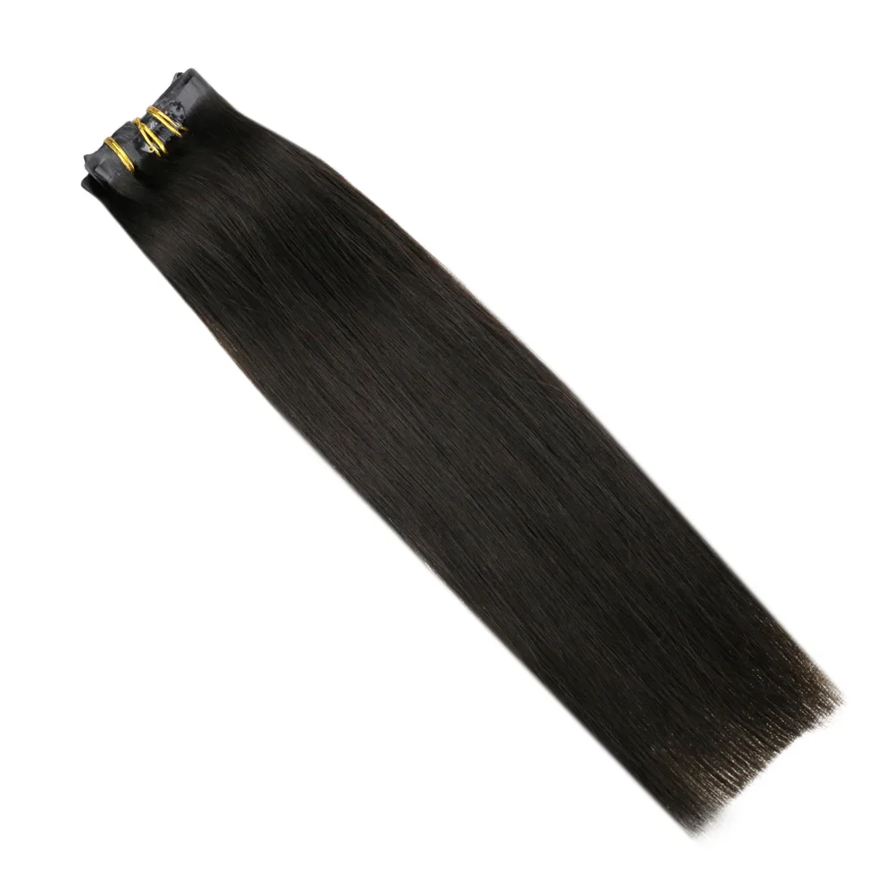 Laavoo-extensiones de cabello con Clip sin costuras para mujer, 100% brasileño Real, 12-22 pulgadas, liso, Natural, con Clip