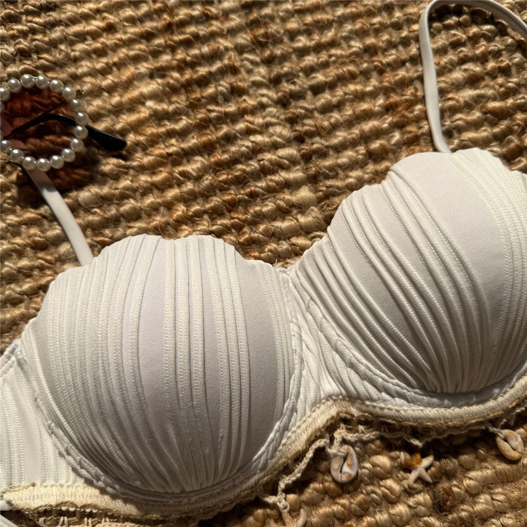 Shell Bikini mit geriffeltem, gewelltem Schnitt und Bügel, Damen-Badeanzug, zweiteiliges Bikini-Set, Badebekleidung, Badeanzug, Modell V6498C. – Detail 32