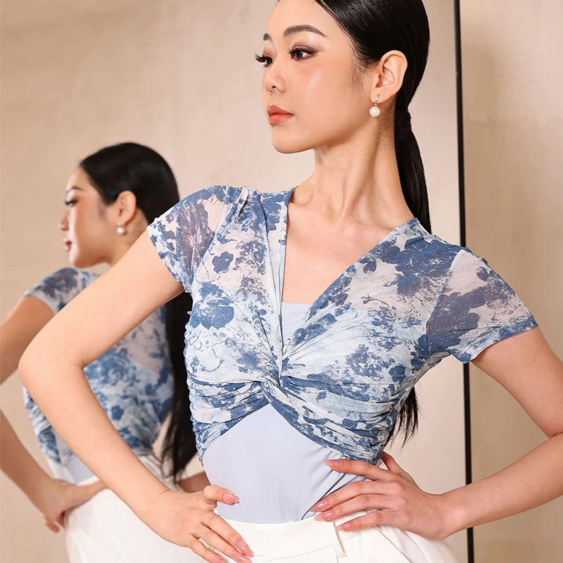 

Summer Latin Dance Tops Women Short Sleeves Leotards Adult Rumba Ballroom Dance Performance Clohtes Practice Clothing BL15253