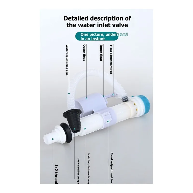 DTEN-Universal G1/2 Toilet Fill Valve High Flow Water Inlet Valve Replacement Parts For Bottom Water Supply Toilet Tank