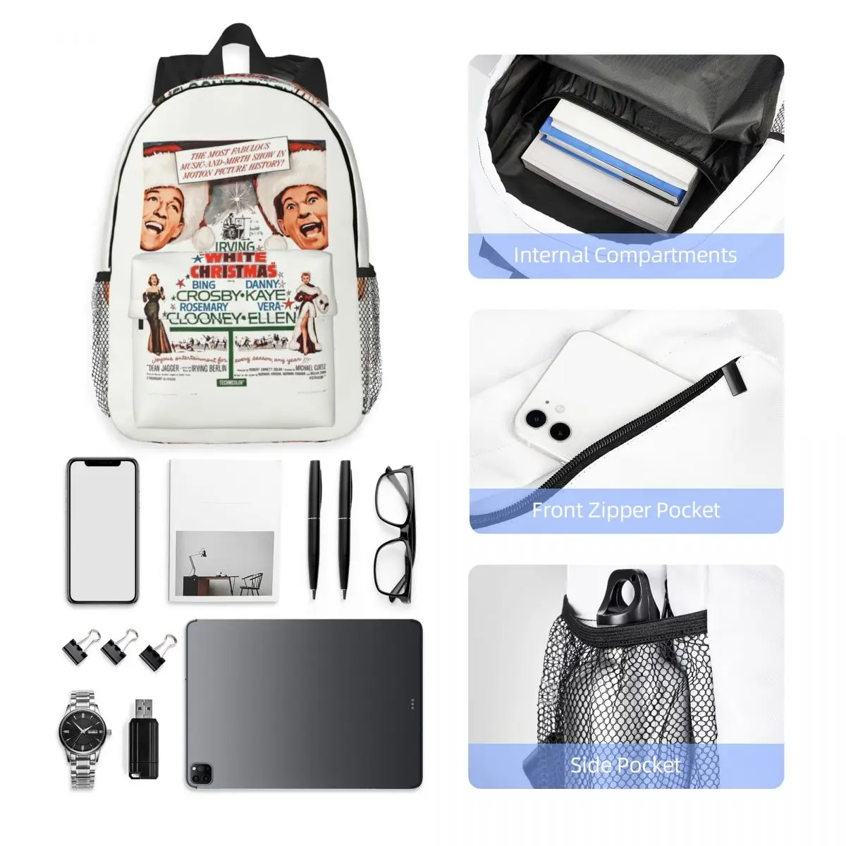 White Christmas - Bing Crosby, Danny Kay Backpack Hot Sale Daypack Large Capacity Boys Girls BookBag Shoulder Bags School Bag