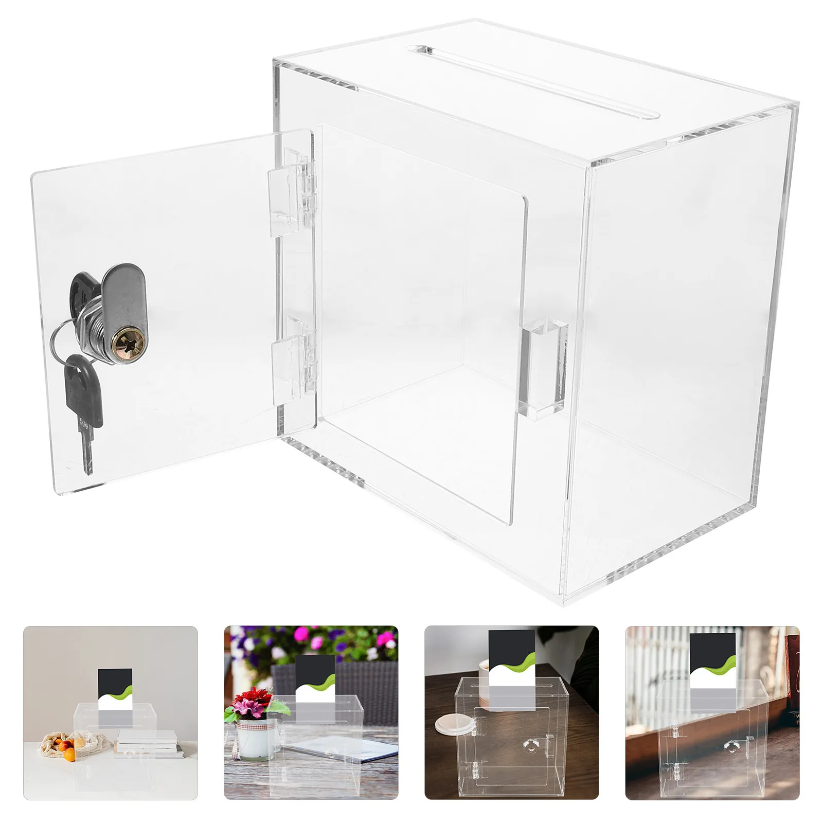 Lockable Donation Box Acrylic Clear Fundraising Ballot Suggestion Complaint Letter Box Public Voting Storage Donation Boxes