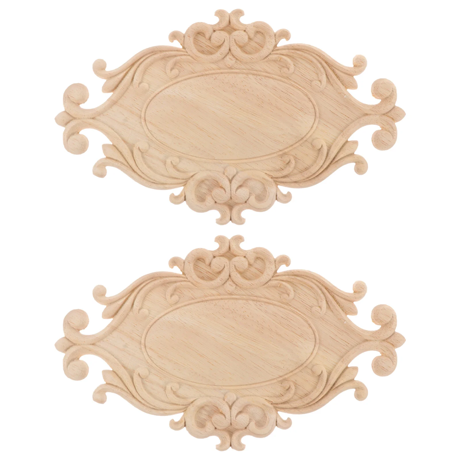 2 Pcs Oval Flower Applique Vintage Decor Carved Furniture Onlay Wood Home Wooden