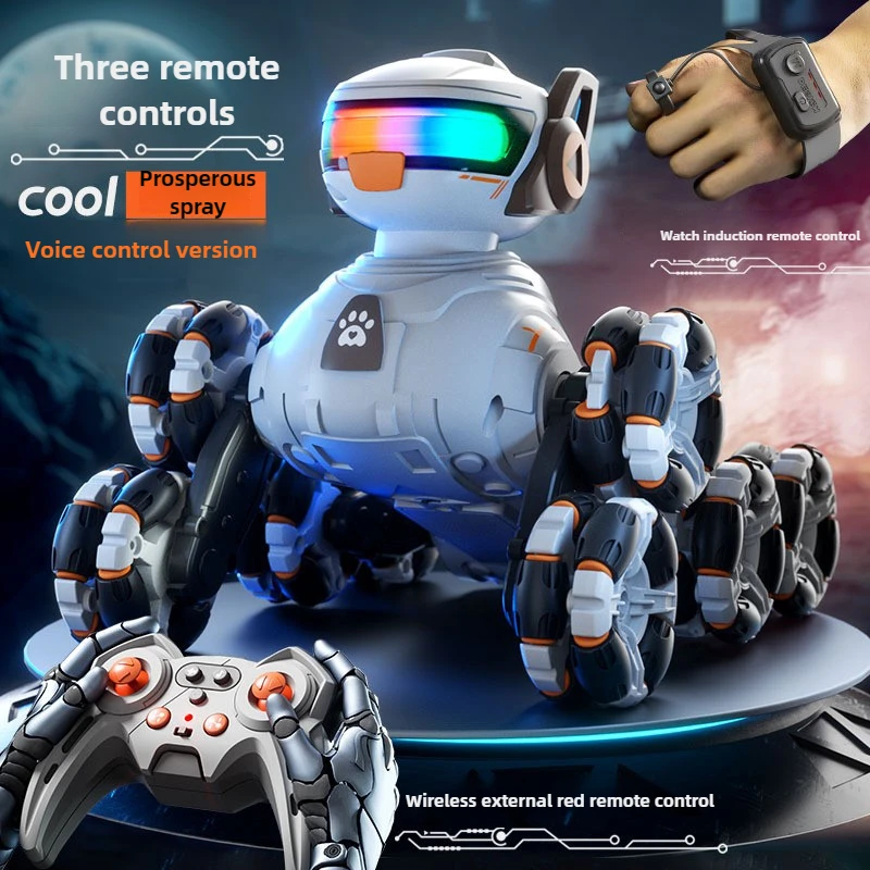 Nouveau jouet de voiture télécommandé, chien robot rc cascadeur à 8 roues, geste de commande vocale intelligente, voitures rc tout-terrain d'escalade, jouets pour enfants, cadeau drôle