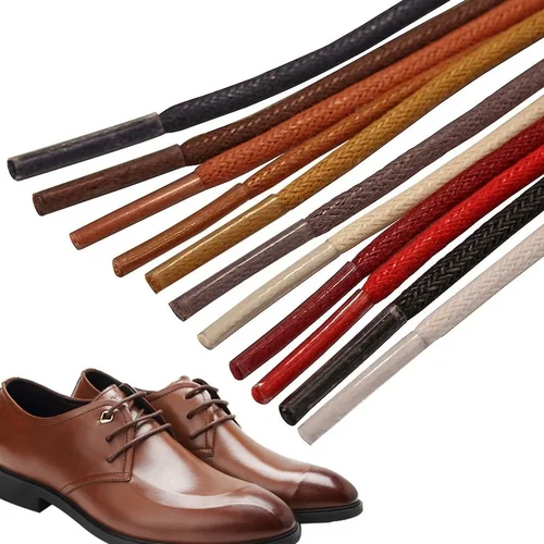 Cordones de cuero encerados para zapatos, cordones de algodón, impermeables, redondos, 1 par