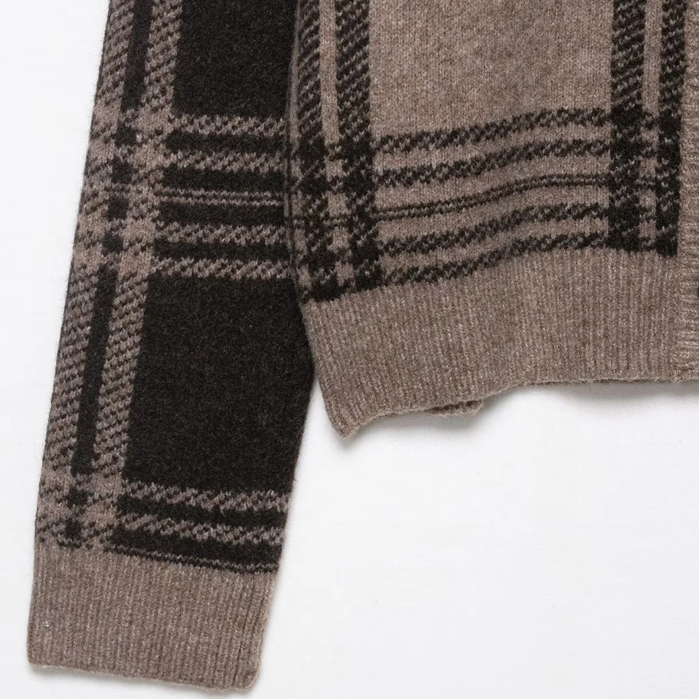 UNIZERA 2025, neues Produkt, eleganter, lässiger, modischer karierter Strickmantel im europäischen und amerikanischen Stil für Damen