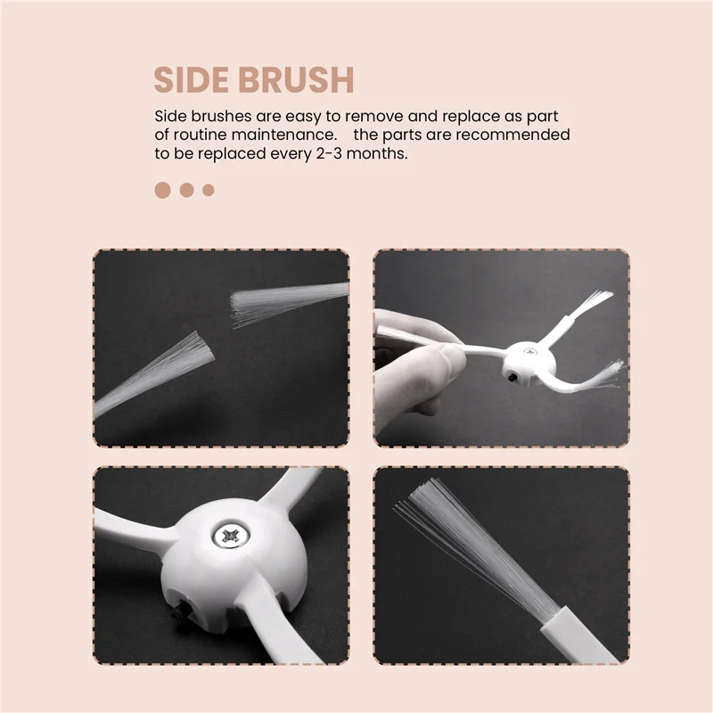 ABLU-6Pcs Side Brush Replacement For Xiaomi Roborock S6 S6 Pure S5 S5 Max S4 E4 E20 E25 E35 C10 S50 S51 Robot Vacuum Parts