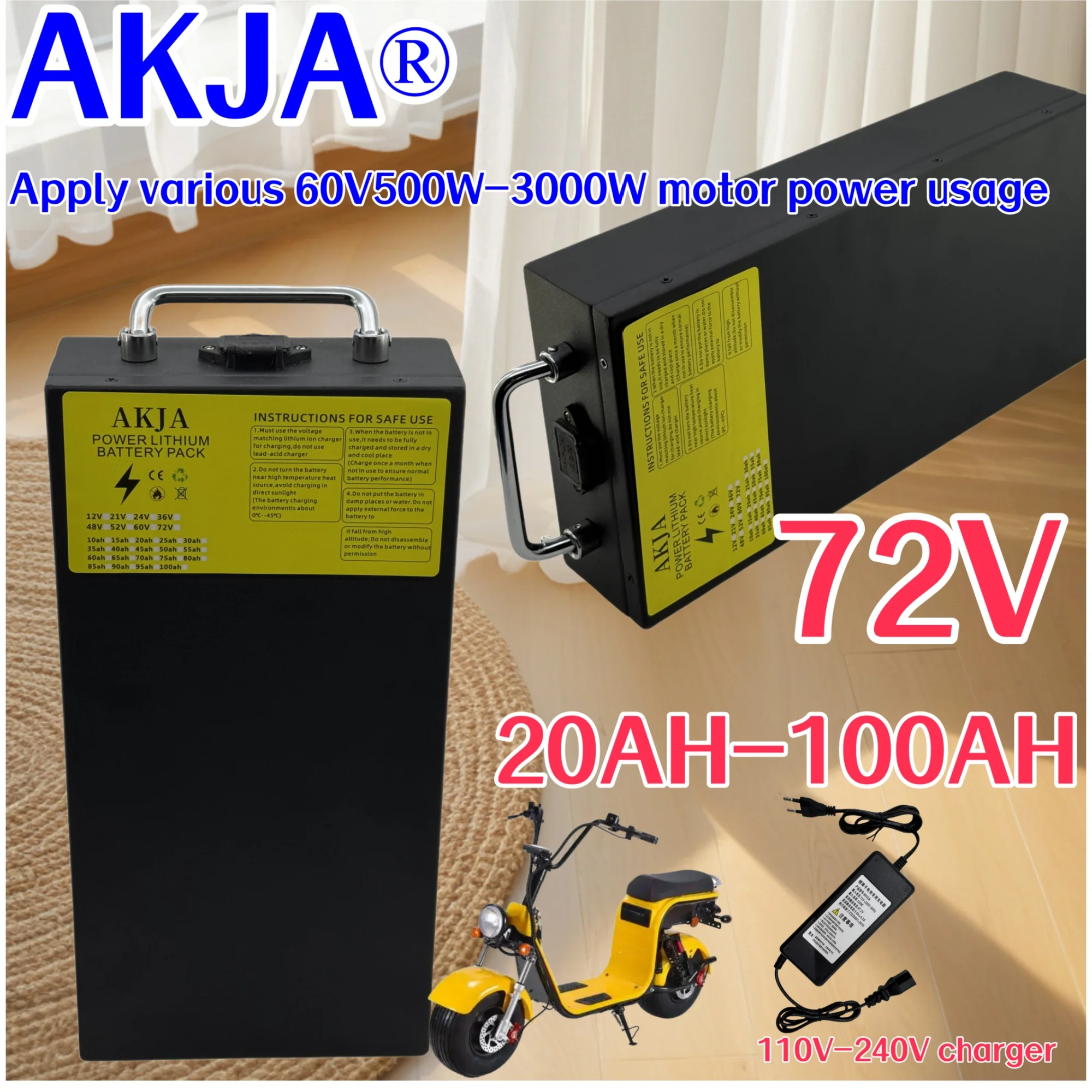 

Harley electric vehicle，Air fast transportation 72V100AH 18650 lithium battery Lithium battery pack Suitable for motors below