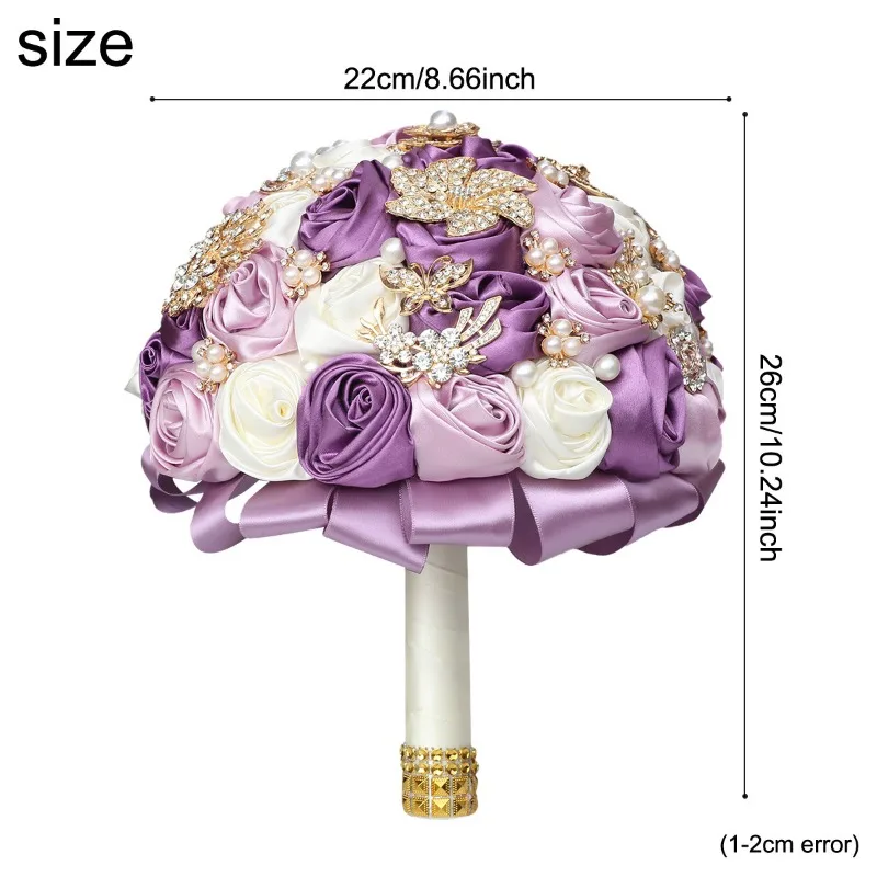 Amazon Purple Luxury Rhinestone Ribbon Rose Roll Bouquet Wedding Supplies Manufacturer W913B