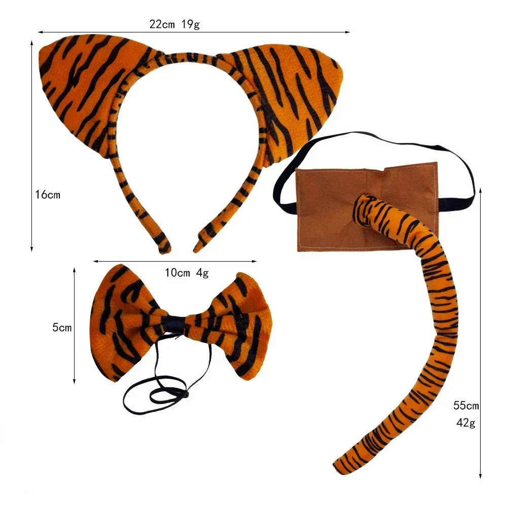 파티 동물 호랑이 귀 머리띠 꼬리 코 활 넥타이, 어린이 남성 코스프레, 생일 할로윈 크리스마스 축제