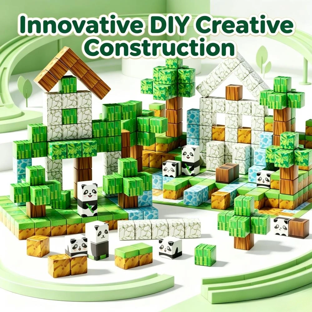Magnetic Cube Panda Park Building Toy Innovative DIY Creative Castle Construction Kit Assembly Decor Toy Ideal Holiday Present