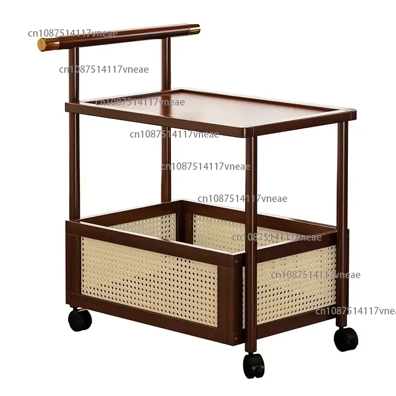 Mid-Century Movable Rosewood Sofa Side Table Premium Snack Rolling Cart Multi-Purpose Bedside Storage Rack Luxury Side Table