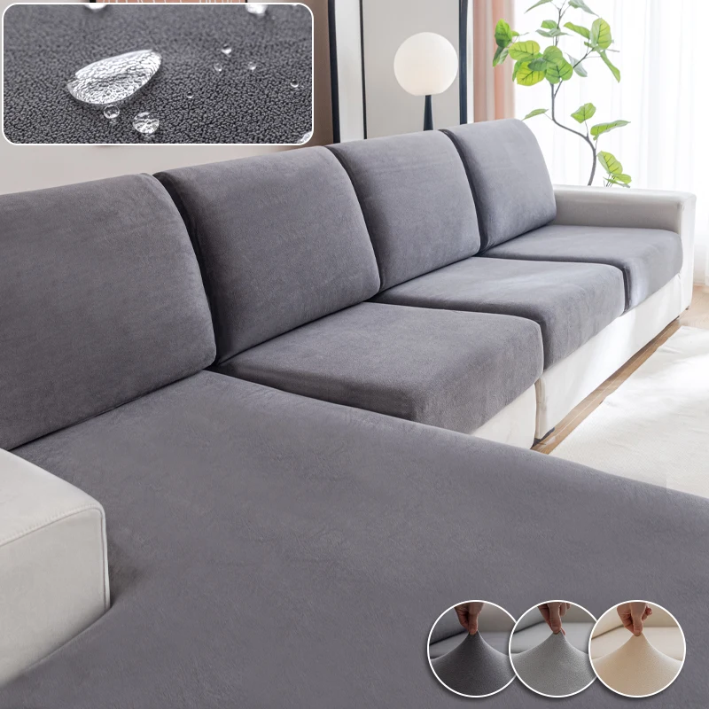 Velvet Sofa Cover 100% Waterproof Couch Cover Adjustable Elastic Sofa Seat Cover pet friendly 1 2 3 4 seat l sectional