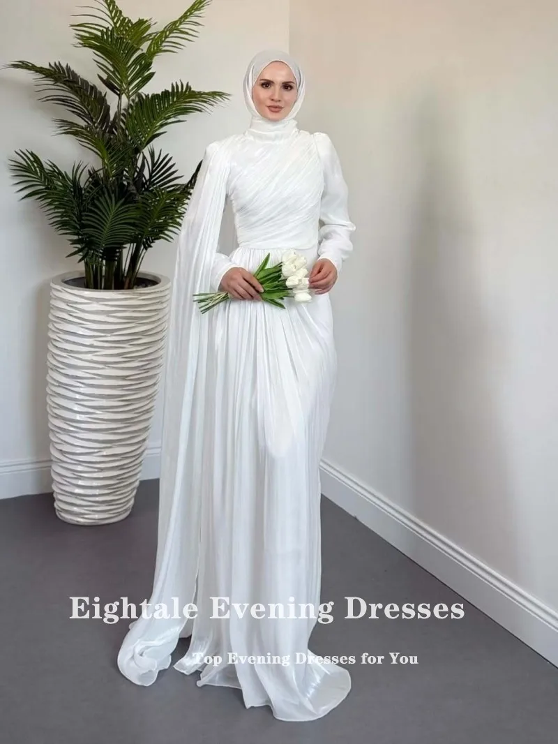 Eightale Abendkleider High Neck Falten Lange Ärmel Angepasst Satin Meerjungfrau Prom Party Kleid vestido de fiesta