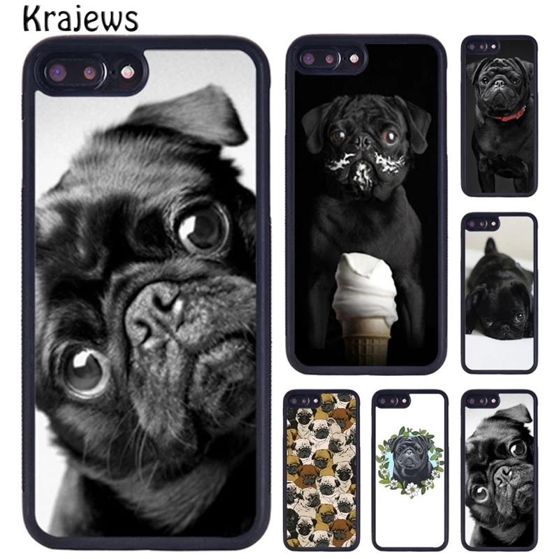 Krajews Cute Black Pug Dog Phone Case For iPhone 16 15 14 X XR XS 11 12 mini 13 Pro MAX Plus cover shell coque