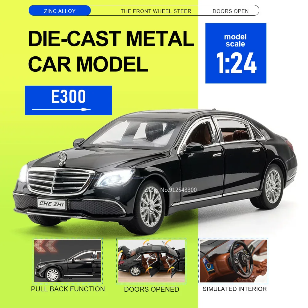 1:24 Scale E300 GLE350 Car Model Toy Doors Opened Shock Absorption Models Front Wheel Steer Pull Back Vehicle for Boyfriend