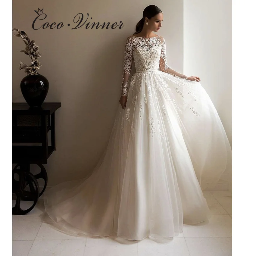 

Customized Long Sleeves A line Wedding Dresses 2025 Europe Off Shoulder Sweet Train Custom Made Plus Size Wedding Dresses W1206