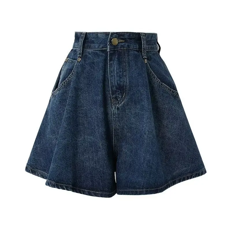 

Summer Women's A-Line High Waist Loose Denim Shorts Casual Female Blue Jeans Short Pants