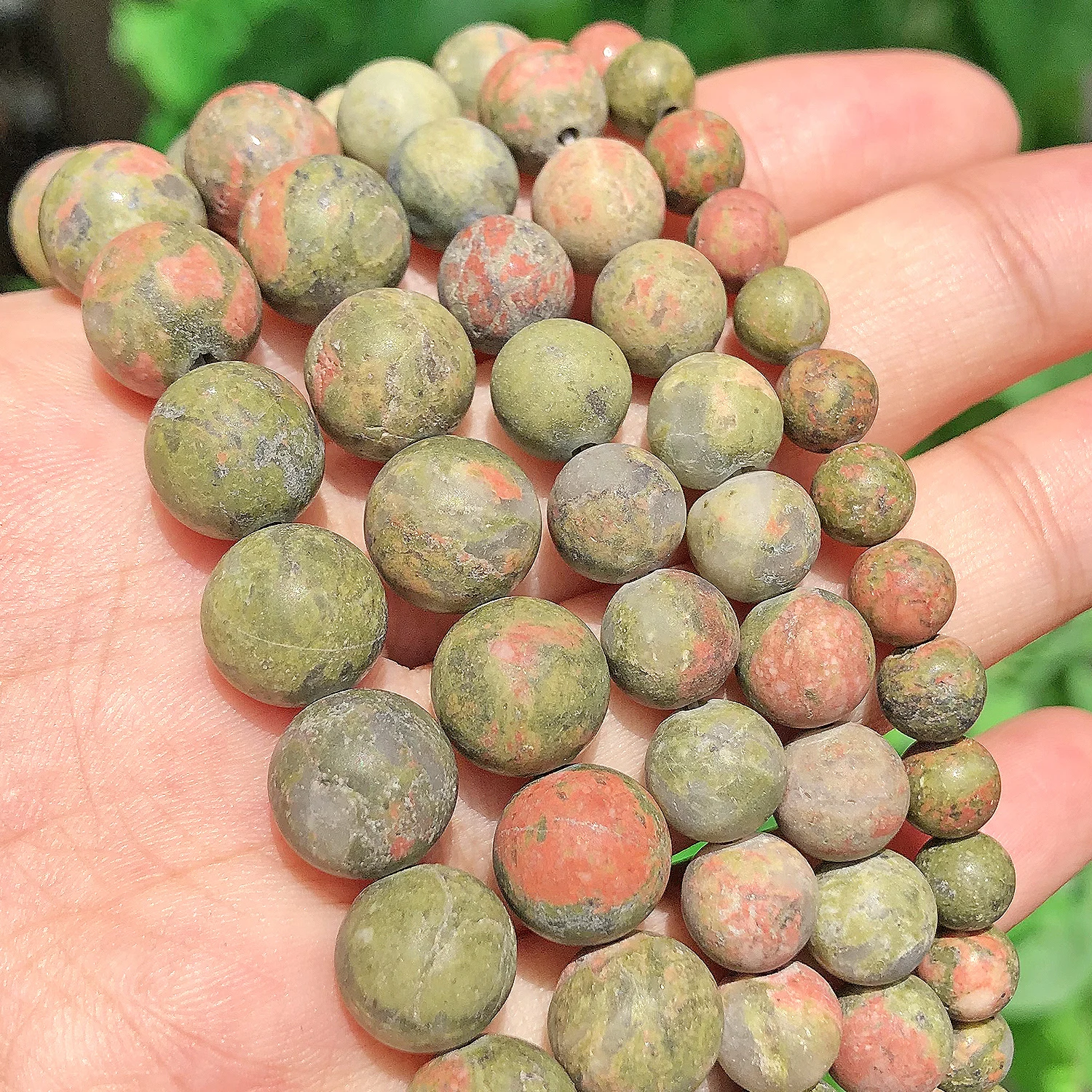 Natural Unakite Jasper Bead Matte Green Stone Round Loose Mineral Beads for Needlework Jewelry Making DIY Bracelet Accessories