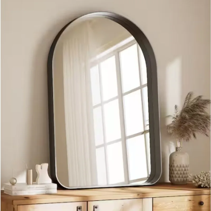 

Arched Black/Gold Aluminum Alloy Deep Framed Wall Mirror, fashion, suitable for bathroom, bedroom, cloakroom, not easy to break