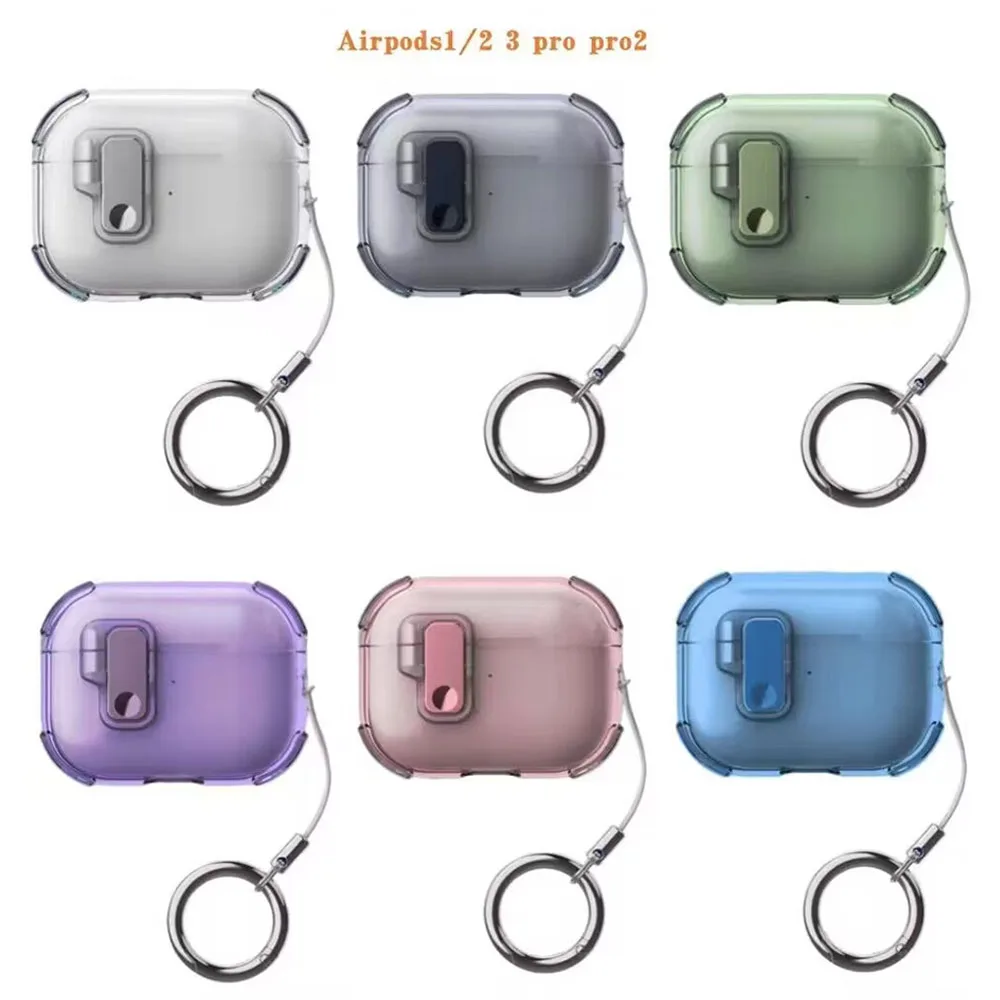 Shockproof Transparent Case For AirPods 1 2 Pro 3 4 Pro2 AirPod Pro 2nd Cover Earbuds Accessories With Switch Lock with Keyring