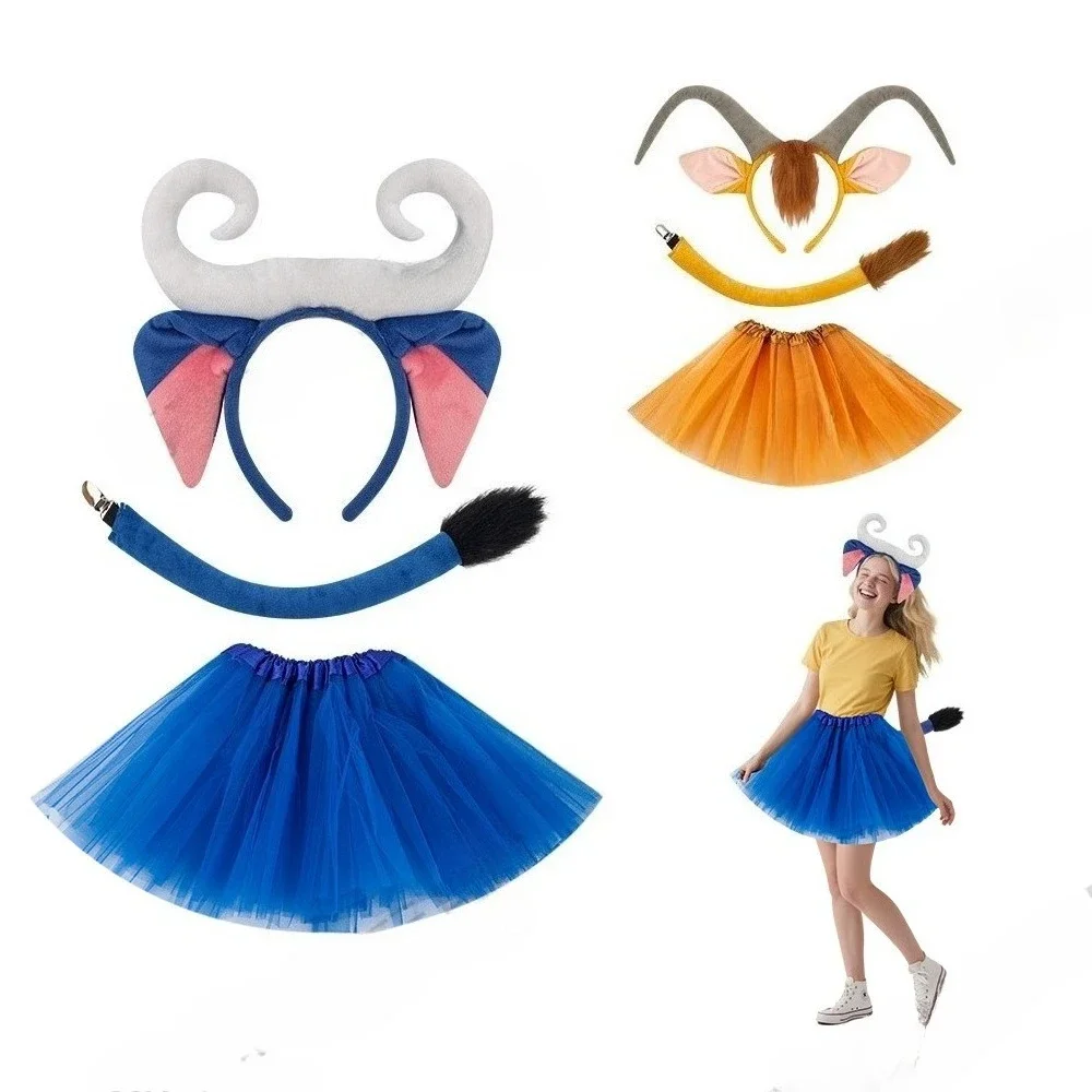 الفتيات الفتيان عيد الميلاد الحيوان الماعز زي توتو مجموعة آذان وأبواق يتوهم هالوين تأثيري اللباس حزب عقال الذيل ربطة العنق