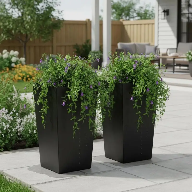 

Plant Pot 300X300X550 mm Set of 2, Flower Pot, Flower Planter, Pp Planter, Planter Box, Planter with Inner Pot & Drainage Holes, Suitable for Indoor & Outdoor Plants, Black