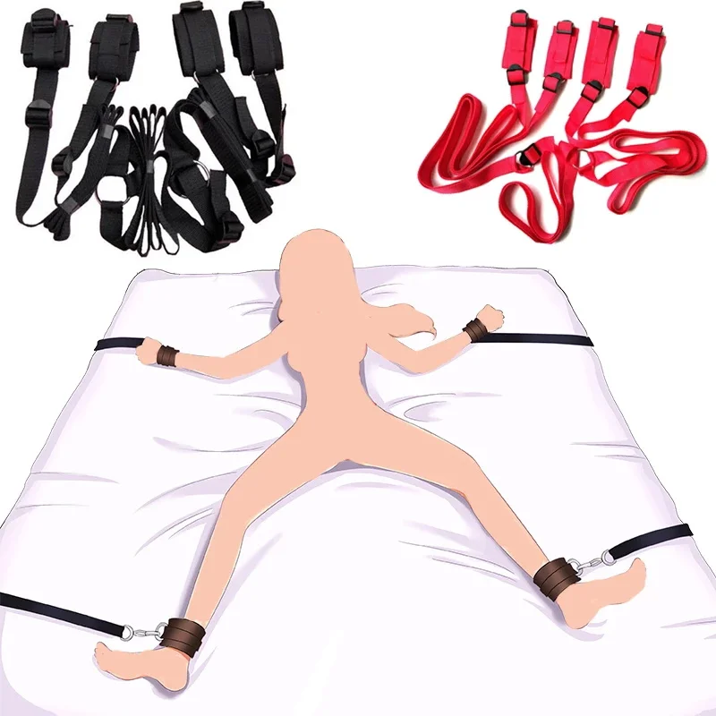 BDSM Bondage Handcuffs Set Erotic Fetish Restraint Strap Adults Bed Wrists & Ankle Cuffs Erotic Sex Toy For Women Couples Slave