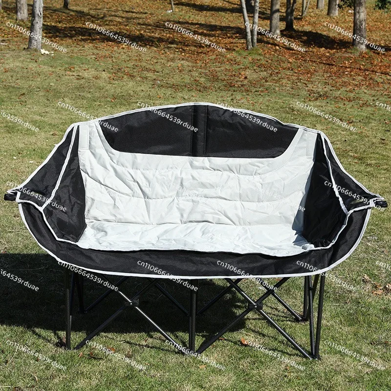 

Outdoor camping double folding chair, picnic dinner with armrests moon chair, portable camping leisure beach chair