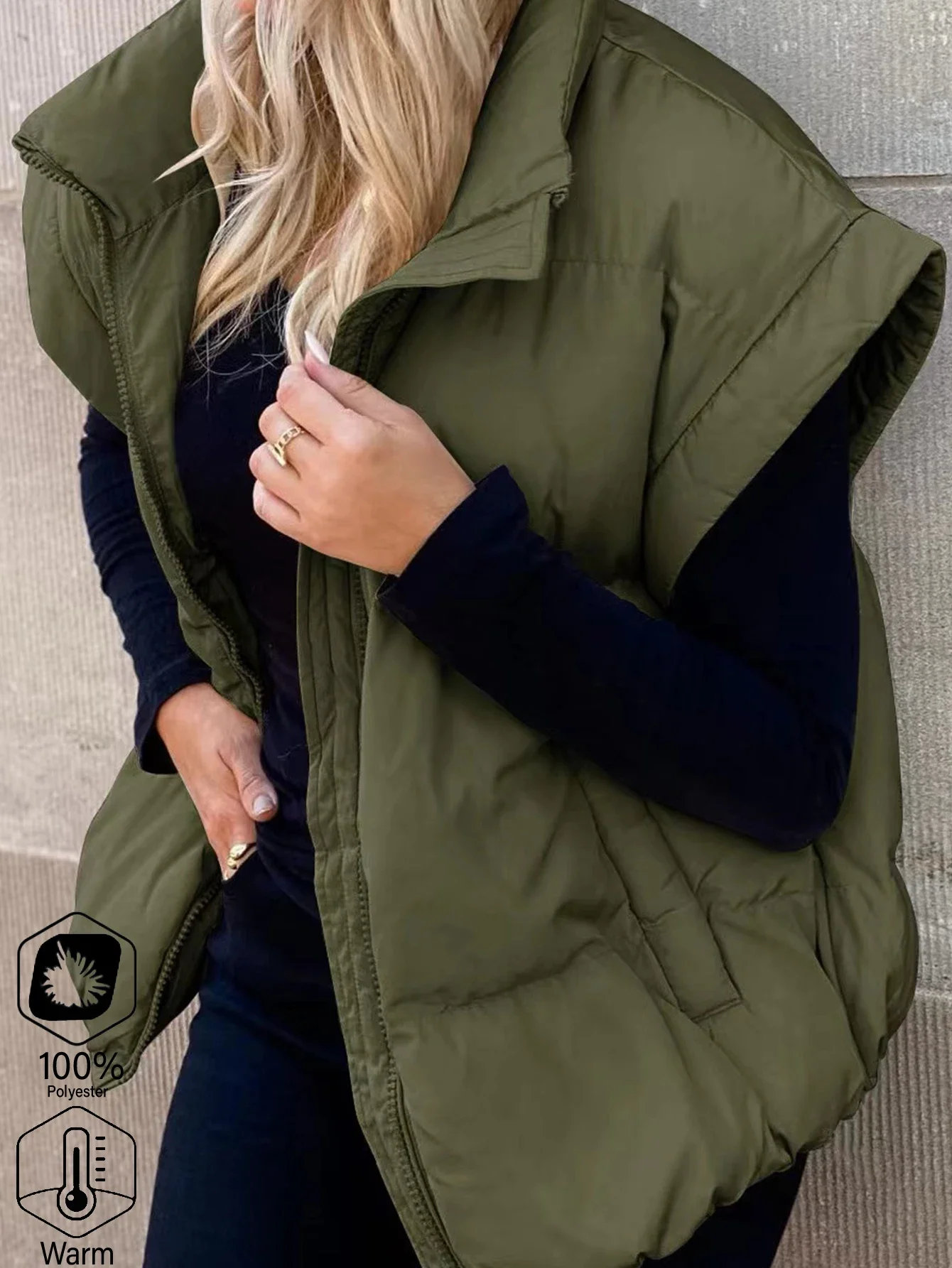 

Women'S Oversized Jacket Vest - Stylish Zip-Up with Pockets Solid Color Sleeveless Casual Commuter Coat for Fall Winter