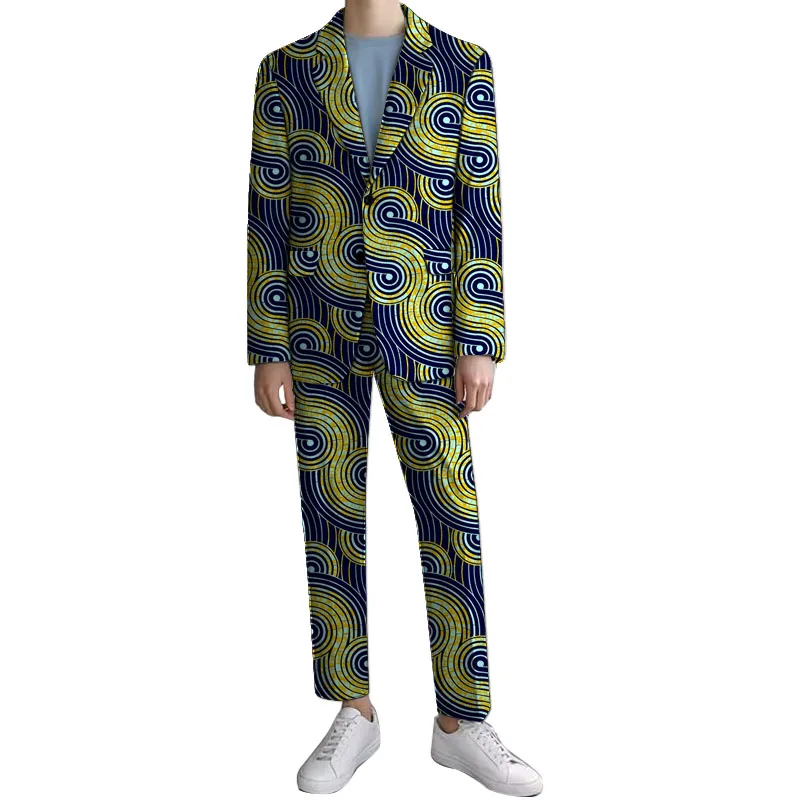 

African Pint Suit Men Blazers+Trousers Colorful Design Outfits Male Nigerian Fashion Wedding Wear