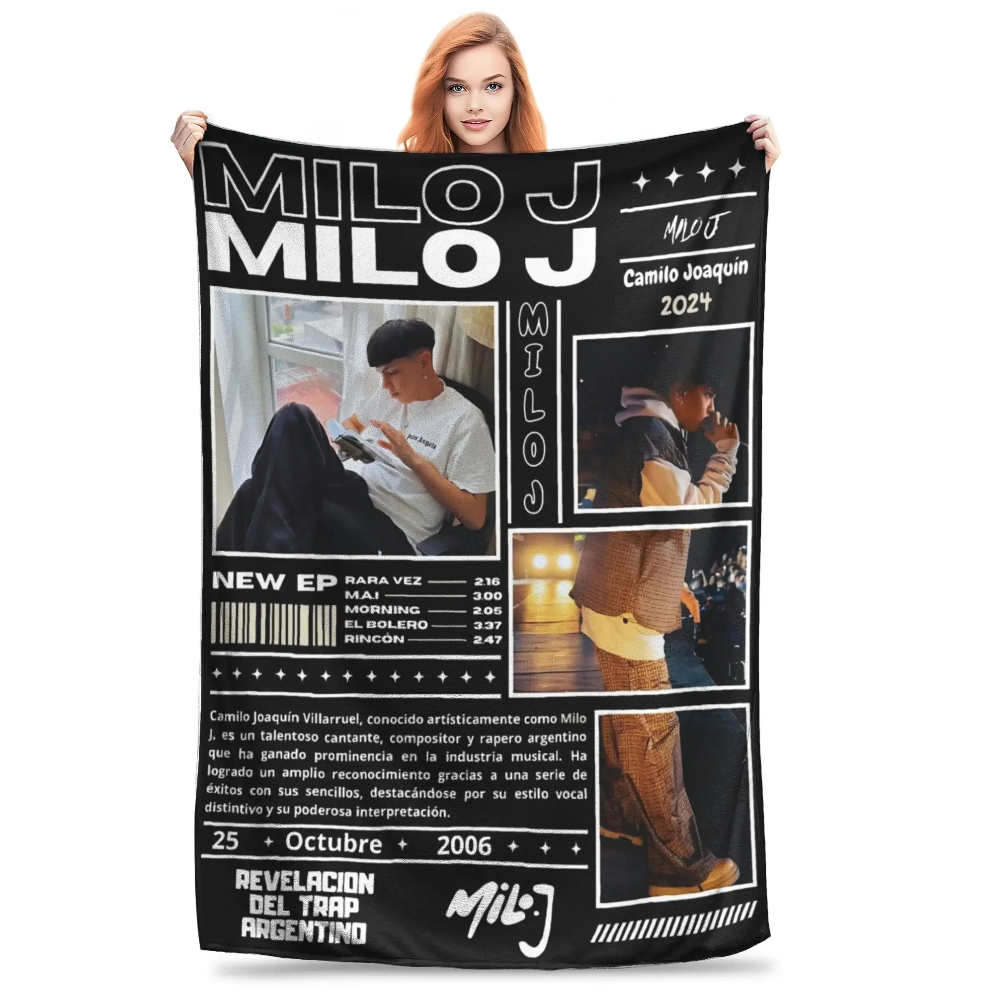 

Super Soft Premium Throw Blanket Cozy Warm Flannel Fleece Inspired by Argentine Rapper Milo J for Pop Music Fans Lightweight Bed