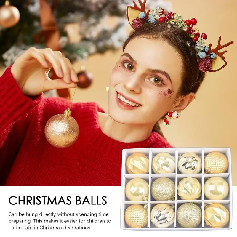 Shatterproof Christmas Ball Ornaments 12X Christmas Tree Decorations Set Irregular Deluxe Ball Set In Display Box For Christmas